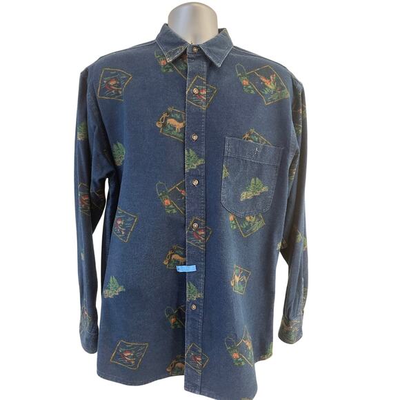 Eddie Bauer Men's M 100% Cotton Vintage Flannel Outdoor Animals Wildlife Pattern - Picture 1 of 10